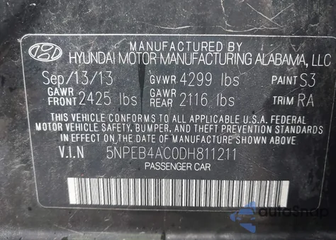 2013 Hyundai Sonata Gls from USA, damaged, VIN 5NPEB4AC0DH811211